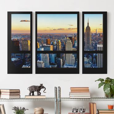 Canvas schilderijen - 3-delig Window view - Sunrise New York