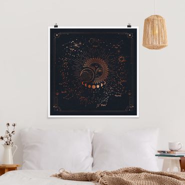 Posters Astrology Sun Moon And Stars Blue Gold