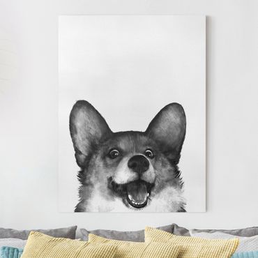 Canvas schilderijen Illustration Dog Corgi Black And White Painting