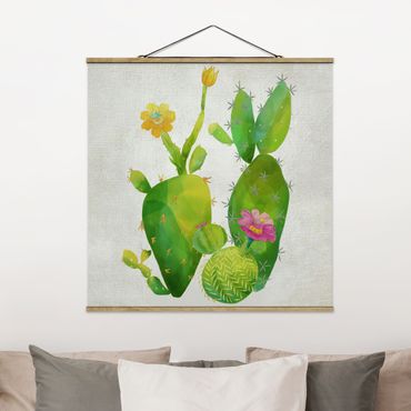 Stoffen schilderij met posterlijst Cactus Family In Pink And Yellow