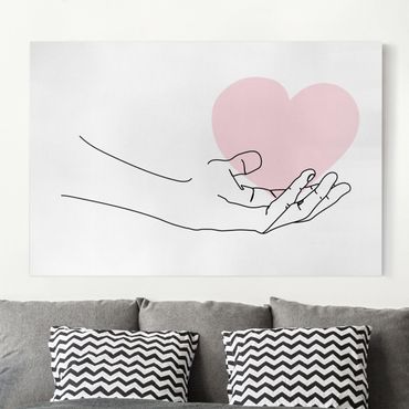 Canvas schilderijen Hand With Heart Line Art
