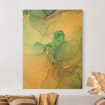 Canvas schilderijen - Goud Watercolour Pastel Turquoise With Gold