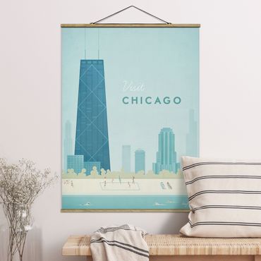 Stoffen schilderij met posterlijst Travel Poster - Chicago