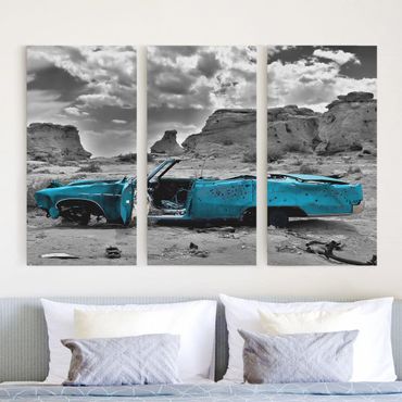 Canvas schilderijen - 3-delig Turquoise Cadillac