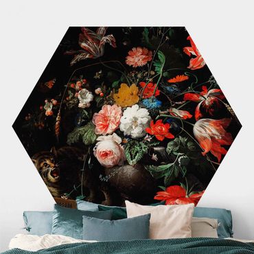 Hexagon Behang Abraham Mignon - The Overturned Bouquet