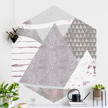 Hexagon Behang Abstract Mountain Landscape Pastel Pattern