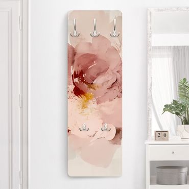 Wandkapstokken houten paneel - Abstract flower pink