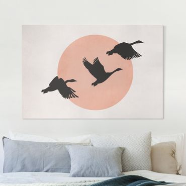 Canvas schilderijen Birds In Front Of Rose Sun III
