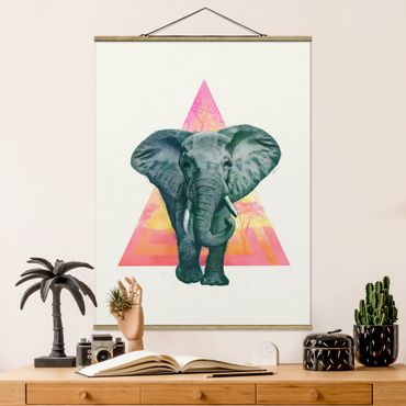 Stoffen schilderij met posterlijst Illustration Elephant Front Triangle Painting