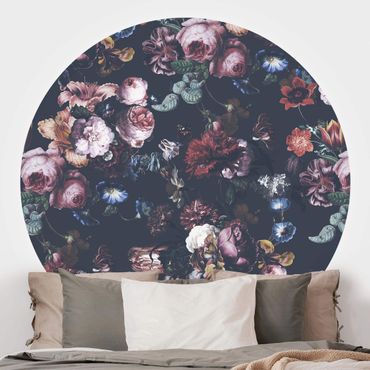 Behangcirkel Old Masters Flowers With Tulips And Roses On Dark Grey