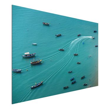 Aluminium Dibond schilderijen Anchored Fishing Boats