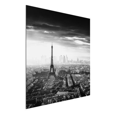 Aluminium Dibond schilderijen The Eiffel Tower From Above Black And White