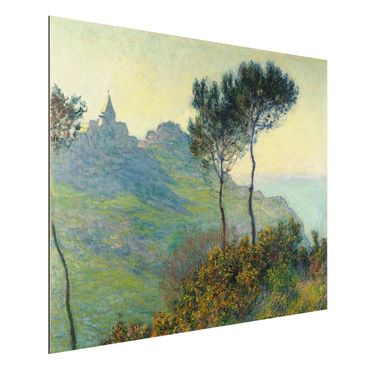 Aluminium Dibond schilderijen Claude Monet - The Church Of Varengeville At Evening Sun