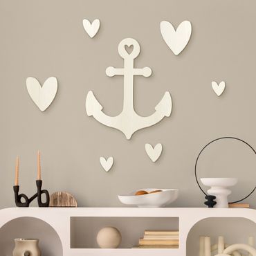 Wanddecoratie hout - Anchor with Hearts