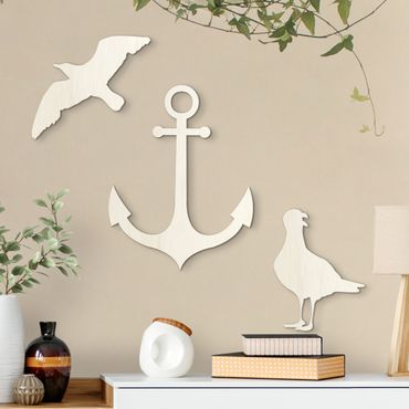 Wanddecoratie hout - Anchor and Seagulls