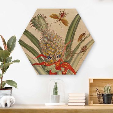 Hexagons houten schilderijen - Anna Maria Sibylla Merian - Pineapple With Insects