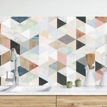 Keukenachterwanden Watercolour Mosaic With Triangles III