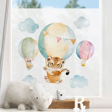 Raamfolie - Watercolour Balloon Ride - Tiger and Friends