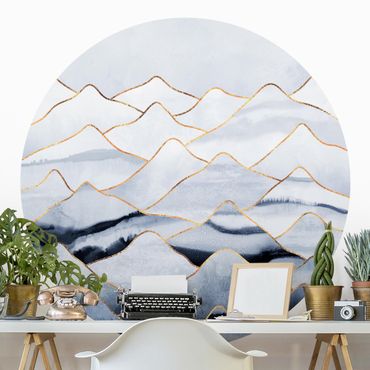 Behangcirkel Watercolour Mountains White Gold