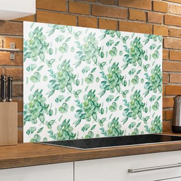 Spatscherm keuken Watercolour Eucalyptus Bouquet Pattern