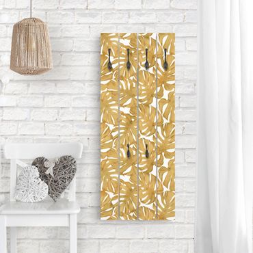 Wandkapstokken houten pallet Watercolour Monstera Leaves In Gold