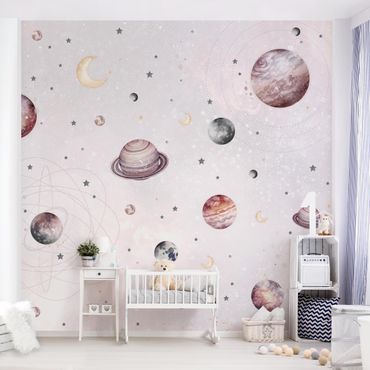 Fotobehang - Planets, Moon And Stars In Watercolour