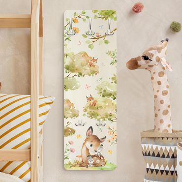 Wandkapstokken houten paneel - Watercolour Deer