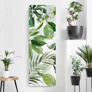 Wandkapstokken houten paneel Watercolour Tropical Leaves And Tendrils