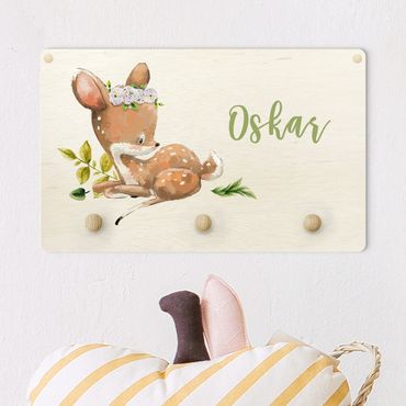 Wandkapstokken voor kinderen Watercolour Forest Animal Fawn With Customised Name
