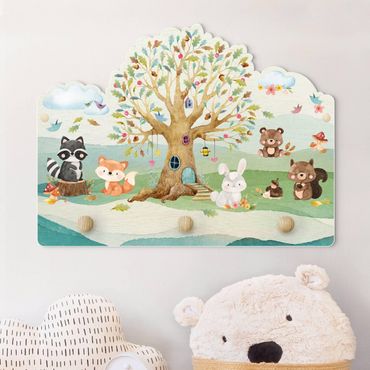 Wandkapstokken voor kinderen Watercolour Forest Animals With Trees