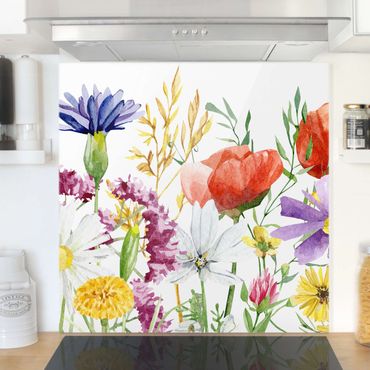 Spatscherm keuken Watercolour Flowers