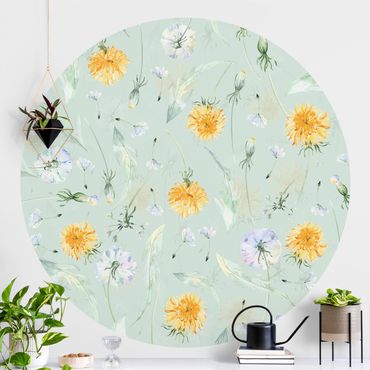 Behangcirkel Watercolour Dandelion