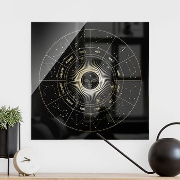 Glasschilderijen Astrology Zodiac Sign In A Sun Circle Black