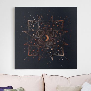 Canvas schilderijen Astrology Moon Magic Blue Gold