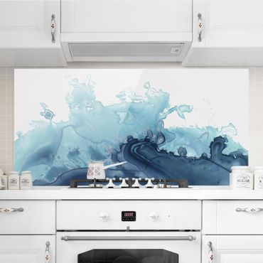 Spatscherm keuken Wave Watercolor Blue I