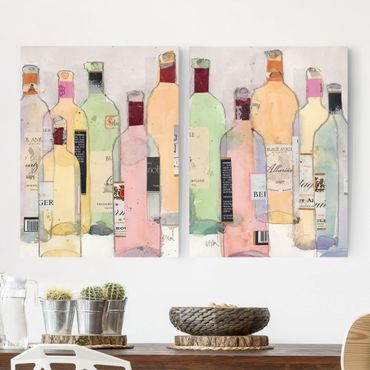 Canvas schilderijen - 2-delig  Wine Bottles In Water Color Set I