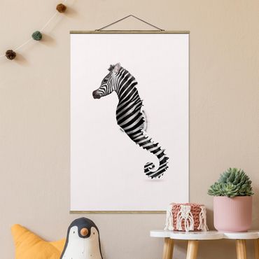 Stoffen schilderij met posterlijst Seahorse With Zebra Stripes