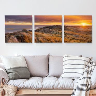 Houten schilderijen op plank - 3-delig Sunrise On The Beach On Sylt