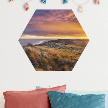 Hexagons Aluminium Dibond schilderijen Sunrise On The Beach On Sylt