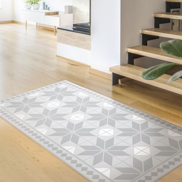 Vinyl tapijt Geometrical Tiles Star Flower Grey With Narrow Border