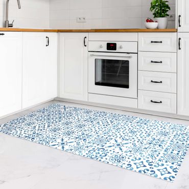 Vinyl tapijt Tile Pattern Blue White