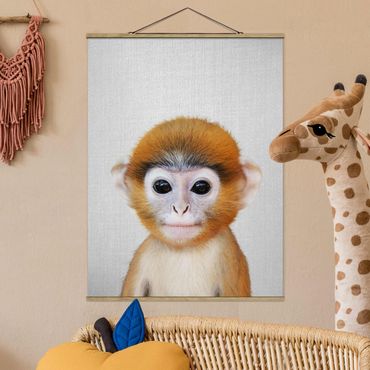 Stoffen schilderij met posterlijst - Baby Monkey Anton
