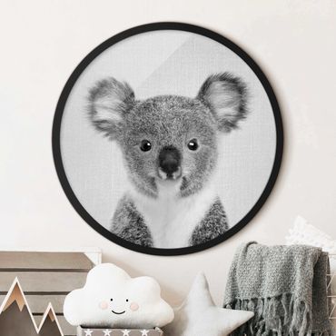 Rond schilderijen Baby Koala Klara Black And White