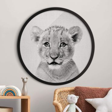 Rond schilderijen Baby Lion Luca Black And White