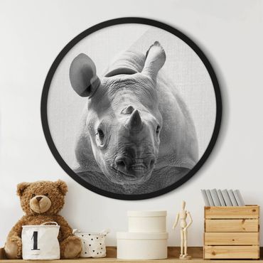 Rond schilderijen Baby Rhinoceros Nina Black And White
