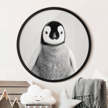Rond schilderijen Baby Penguin Pepe Black And White