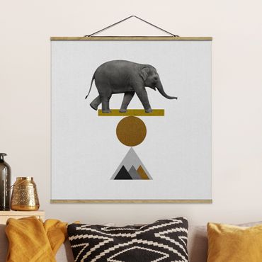Stoffen schilderij met posterlijst Art Of Balance Elephant