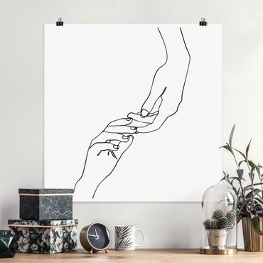 Posters Line Art Hands Touching Black And White