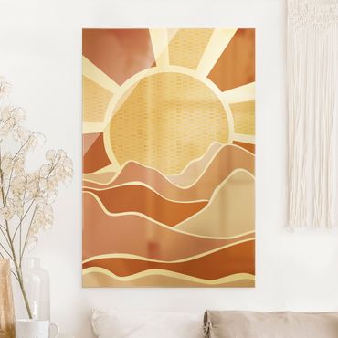 Glasschilderijen Mountainous Landscape With Golden Sunrise