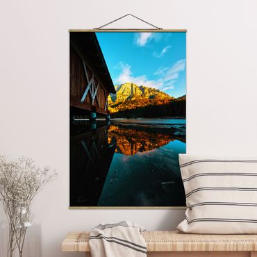 Stoffen schilderij met posterlijst Reflected Mountains In the Dolomites